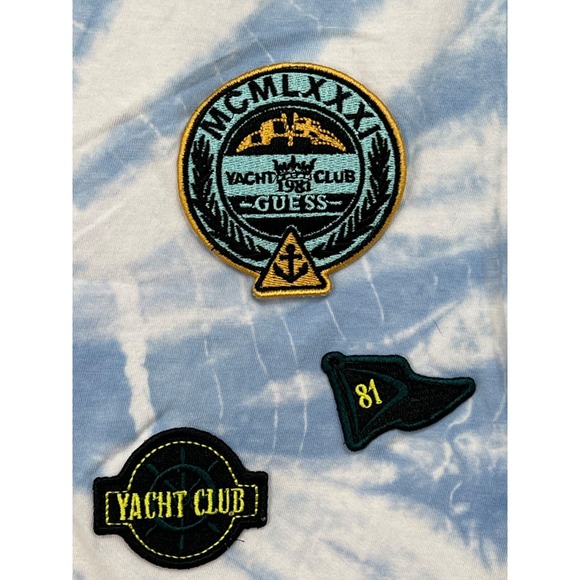 GUESS Designer T Shirt Tie-Dye Blue with Unique Patches Unisex‎ Sz Small - Picture 4 of 10